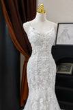 Charming Women's Mermaid Spaghetti Straps Tulle Lace White Long Wedding Dresses HZ0311