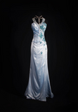 Retro Prom Dresses Mermaid Halter Blue Satin Beaded Vintage Fashion Long Prom Dresses Party Gowns HZ0311