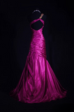 Retro Prom Dresses Mermaid One Shoulder Fuchsia Satin Beaded Vintage Fashion Long Prom Dresses Party Gowns HZ0311