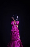 Retro Prom Dresses Mermaid One Shoulder Fuchsia Satin Beaded Vintage Fashion Long Prom Dresses Party Gowns HZ0311