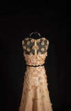 Retro Prom Dresses A Line 2 Pieces Gold Tulle Floral Vintage Long Prom Dresses Party Gowns HZ0311
