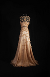 Retro Prom Dresses A Line 2 Pieces Gold Tulle Floral Vintage Long Prom Dresses Party Gowns HZ0311