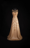 Retro Prom Dresses A Line 2 Pieces Gold Tulle Floral Vintage Long Prom Dresses Party Gowns HZ0311