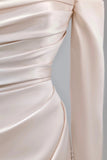 Charming Women's Mermaid Off The Shoulder Satin Light Pink With Long Sleeves Wedding Dresses HZ0311