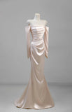Charming Women's Mermaid Off The Shoulder Satin Light Pink With Long Sleeves Wedding Dresses HZ0311