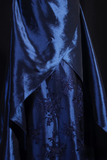 Retro Prom Dresses A Line Navy Blue Spaghetti Strap 80s With Appliqued Lace Satin Vintage Fashion Long Prom Dresses Party Gowns HZ0311