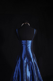 Retro Prom Dresses A Line Navy Blue Spaghetti Strap 80s With Appliqued Lace Satin Vintage Fashion Long Prom Dresses Party Gowns HZ0311