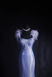 Vintage Prom Dresses 1980s Retro Classy Mermaid Strap Blue Sequins Inspo Long Prom Gown HZ0311