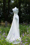 Princess Women's Mermaid Spaghetti Straps With Flowers Backless White Floor Length Wedding Dresses HZ0311
