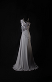 Retro Prom Dresses A Line One Shoulder Silver Gray 70s Pleated Vintage Fashion Long Prom Dresses Party Gowns HZ0311