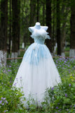 Shinning Ball Gown Strapless Light Sky Blue Tulle Long Prom Dresses Impress 19th Birthday Outfits Prom Gown HZ0311