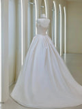 Princess Women's Ball Gown Strapless White With Silver Beads Satin Floor Length Wedding Dresses HZ0311