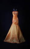 Retro Prom Dresses Mermaid Strapless 50s 60s Beaded Orange Taffeta Vintage Long Prom Dresses Party Gowns HZ0311