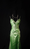 Retro Prom Dresses Mermaid Spaghetti Strap 80s With Silver Beaded Slit Green Satin Vintage Fashion Long Prom Dresses Party Gowns HZ0311
