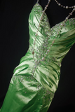 Retro Prom Dresses Mermaid Spaghetti Strap 80s With Silver Beaded Slit Green Satin Vintage Fashion Long Prom Dresses Party Gowns HZ0311