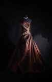 Vintage Ball Gown Strapless Brown Beaded 80s Taffeta Inspiration Long Prom Dresses Evening Party Dress Prom Gowns HZ0311