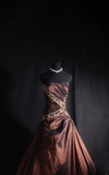 Vintage Ball Gown Strapless Brown Beaded 80s Taffeta Inspiration Long Prom Dresses Evening Party Dress Prom Gowns HZ0311