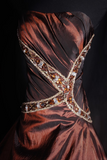 Vintage Ball Gown Strapless Brown Beaded 80s Taffeta Inspiration Long Prom Dresses Evening Party Dress Prom Gowns HZ0311