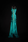 Retro Prom Dresses Mermaid Halter Green With Gold Beaded 70s Pleated Vintage Fashion Long Prom Dresses Party Gowns HZ0311