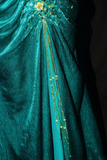 Retro Prom Dresses Mermaid Halter Green With Gold Beaded 70s Pleated Vintage Fashion Long Prom Dresses Party Gowns HZ0311