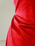 Simple Mermaid Square Neck Satin Red Sleeveless Prom Dresses Long Prom Gowns HZ0311