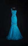 Retro Prom Dresses Mermaid One Shoulder Blue With Beaded 70s 80s Pleated Vintage Fashion Long Prom Dresses Party Gowns HZ0311