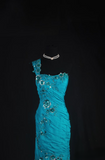 Retro Prom Dresses Mermaid One Shoulder Blue With Beaded 70s 80s Pleated Vintage Fashion Long Prom Dresses Party Gowns HZ0311