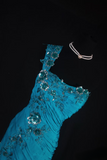 Retro Prom Dresses Mermaid One Shoulder Blue With Beaded 70s 80s Pleated Vintage Fashion Long Prom Dresses Party Gowns HZ0311