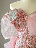 Sparkly Mermaid Sweetheart Ombre Pink Silver Sequins Sleeveless Prom Dresses Long Prom Gowns HZ0311