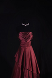Vintage Ball Gown Strapless Burgundy 80s Taffeta Inspiration Long Prom Dresses Evening Party Dress Prom Gowns HZ0311
