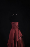 Vintage Ball Gown Strapless Burgundy 80s Taffeta Inspiration Long Prom Dresses Evening Party Dress Prom Gowns HZ0311