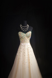 Vintage Prom Dresses 1980s Retro Classy A line Sweethart Tulle Champagne Beaded Inspo Long Prom Gown HZ0311