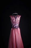 Vintage Prom Dresses 1950s Retro Classy A line V Neck Pink Chiffon Beaded Inspo Long Prom Gown HZ0311