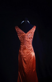 Vintage Prom Dresses 1950s Retro Classy V Neck Rust Red Long Prom Dress Inspiration Prom Dresses HZ0311