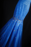 Vintage Prom Dresses Aesthetic Mermaid Sweetheart Royal Blue Tulle Beads Long Prom Dress Inspiration Prom Dresses HZ0311