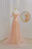 Classy A line Off The Shoulder Blush Pink Floor Length Prom Dresses Formal Dress Birthday Outfits Prom Gown HZ0311