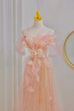 Classy A line Off The Shoulder Blush Pink Floor Length Prom Dresses Formal Dress Birthday Outfits Prom Gown HZ0311