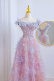 Classy A line Off The Shoulder Pink Floral Floor Length Prom Dresses Formal Dress Birthday Outfits Prom Gown HZ0311