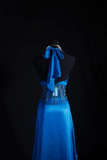 Vintage Prom Dresses 90s Formal A Line Halter Blue Satin Prom Dress Inspiration Long Prom Gown HZ0311