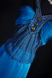 Vintage Prom Dresses 90s Formal A Line Halter Blue Satin Prom Dress Inspiration Long Prom Gown HZ0311
