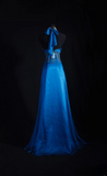 Vintage Prom Dresses 90s Formal A Line Halter Blue Satin Prom Dress Inspiration Long Prom Gown HZ0311