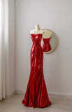 Sexy Mermaid Halter Red Sequin Prom Dresses Long Party Dress 21st Birthday Outfits Formal Dress HZ0311