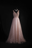 Vintage Prom Dresses 1950s Formal Retro Classy A Line V Neck Blush Pink Beaded Prom Dress Inspiration Long Prom Party Gown HZ0311