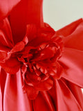 Simple A Line Strapless Satin Red Sleeveless Prom Dresses Long Prom Gowns HZ0311