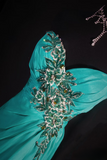 Vintage Prom Dresses 1950s Formal Retro Classy A Line Sweetheart Blue Chiffon Beaded Prom Dress Inspiration Long Prom Party Gown HZ0311