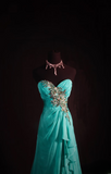 Vintage Prom Dresses 1950s Formal Retro Classy A Line Sweetheart Blue Chiffon Beaded Prom Dress Inspiration Long Prom Party Gown HZ0311