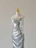 Charming Mermaid Strapless Silver Sequins Sleeveless Prom Dresses Long Prom Gowns HZ0311