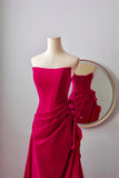 Classy Mermaid Strapless Hot Pink Satin Floor Length Prom Dresses Formal Dress Birthday Outfits Prom Gown HZ0311