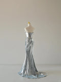 Charming Mermaid Strapless Silver Sequins Sleeveless Prom Dresses Long Prom Gowns HZ0311