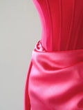 Charming Mermaid Strapless Hot Pink Satin Sleeveless Prom Dresses Long Prom Gowns HZ0311